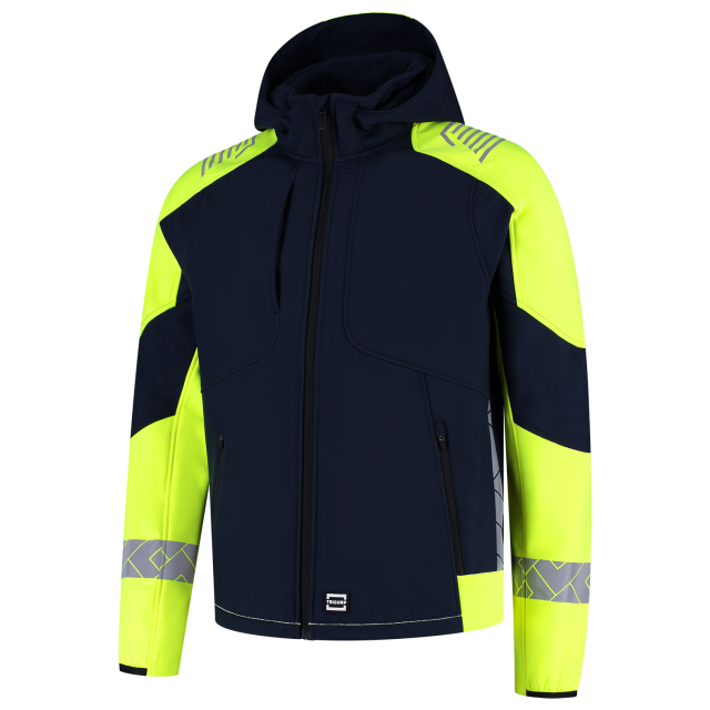 Fahrradjacke, Kapuzensweater, Neongelb, Marineblau, Reißverschlüsse
