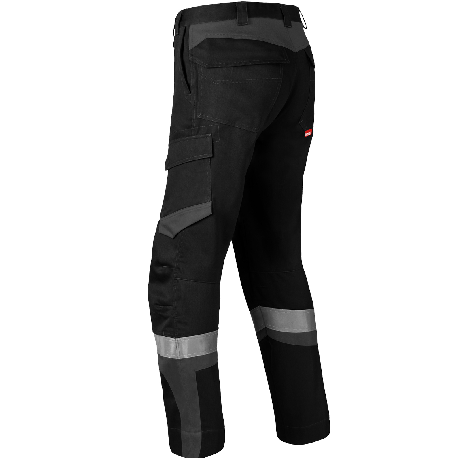 Arbeitshose, Cargo-Hose, Schwarz, Reflektierende Streifen, Kniepartie Schutz