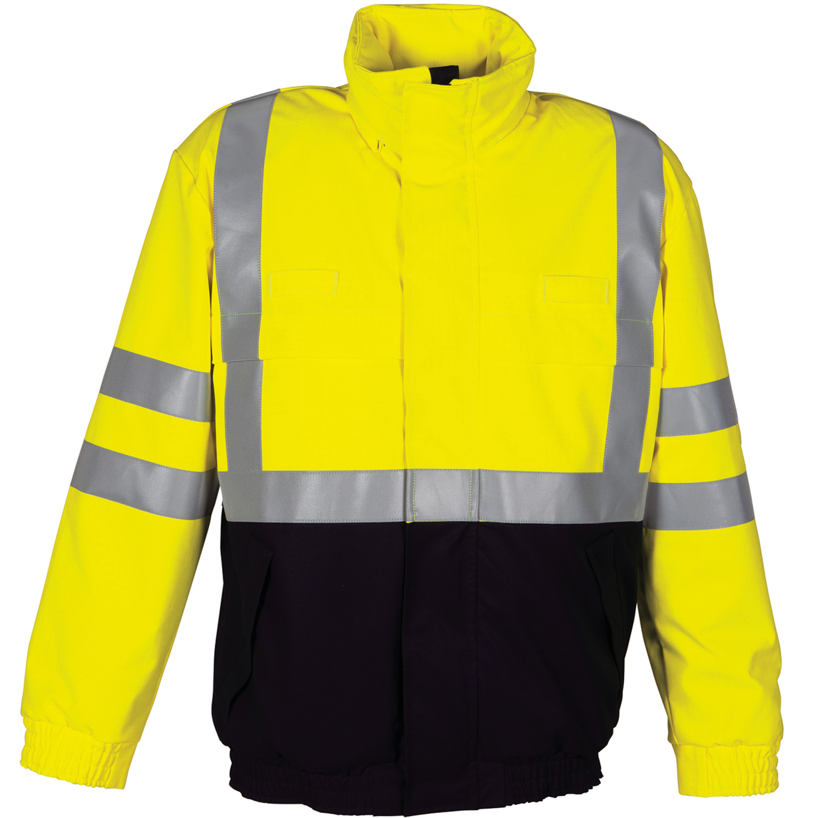 Warnschutzjacke, Gelb-schwarz, Reflexstreifen, Stehkragen, Arbeitsjacke