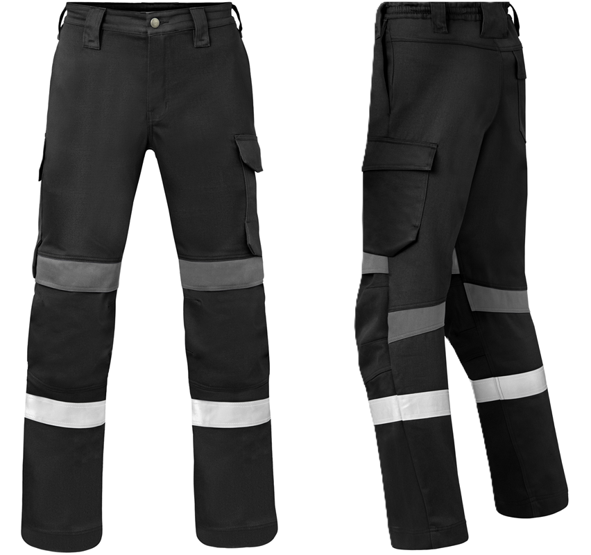 Arbeitsstahlhose, Cargo-Hose, Reflektorstreifen, Kargo-Taschen, Schwarz/Anthrazit