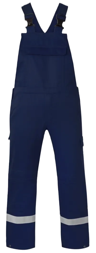 Arbeitslatzhose, Jumpsuit, Navyblau, reflektierender Streifen, Trägern