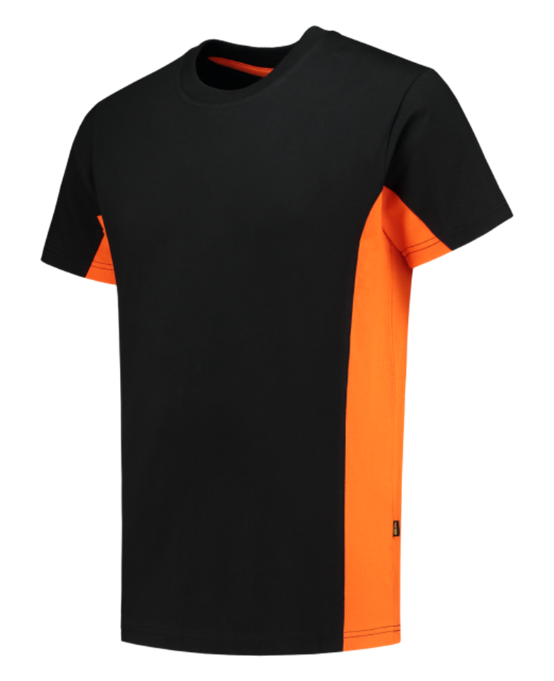 T-Shirt, Kurzarm, Schwarz, Orange Seitenteil, Casual