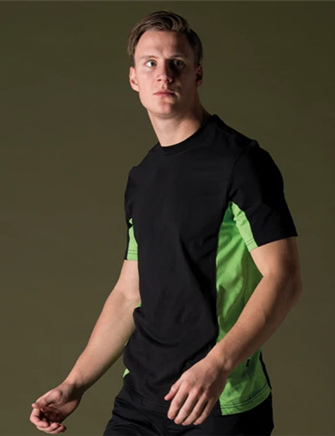 T-Shirt, Kurzarm, Schwarz, Grüne Einsätze, Athletic