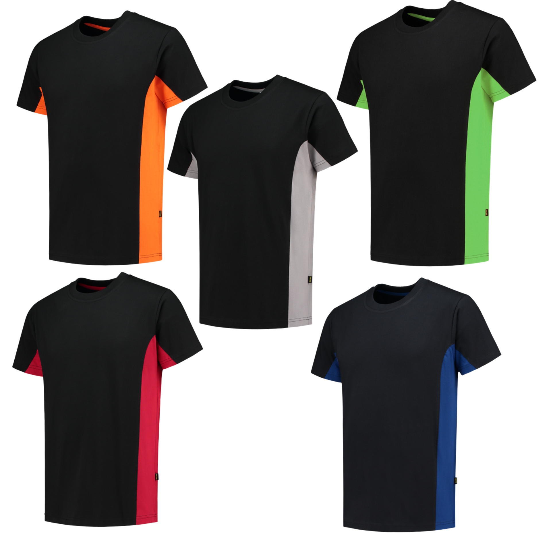T-Shirt, Kurzarm, Schwarz, Farbblock, Kontrastpanel